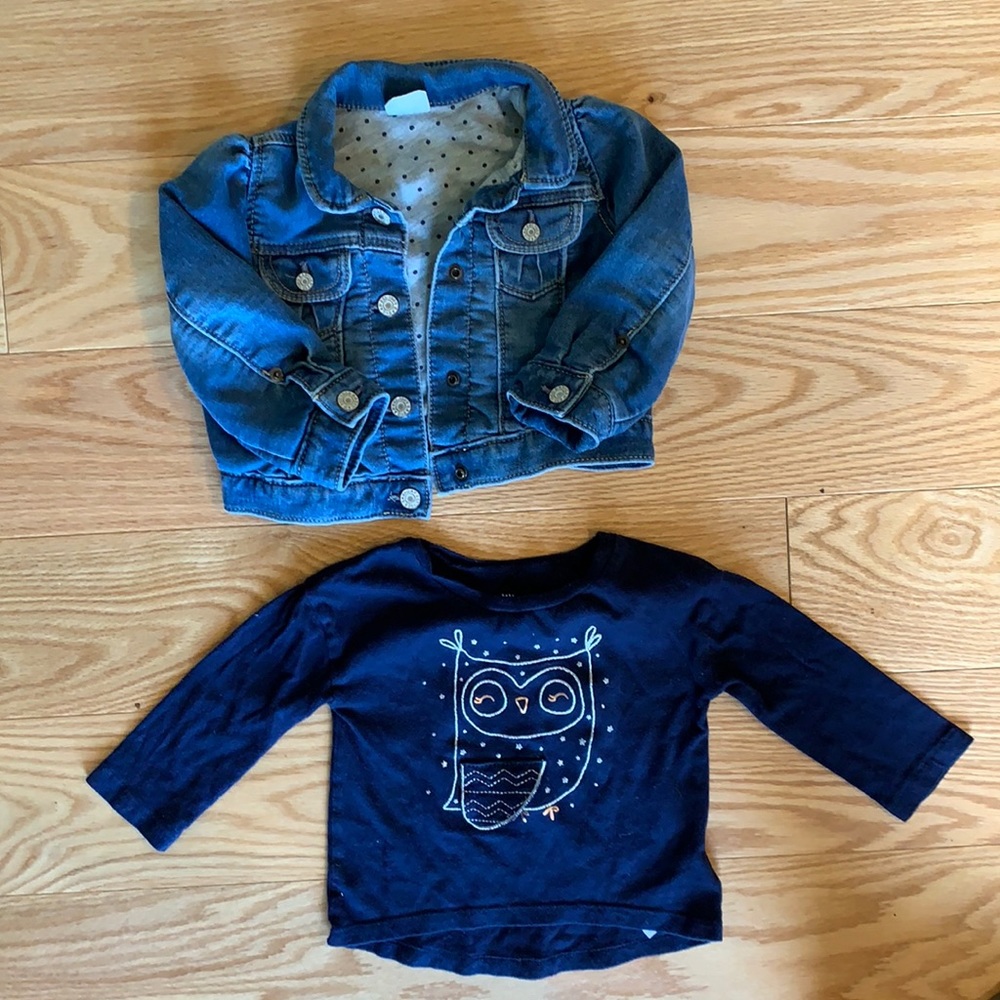 Jean jacket and owl ls shirt